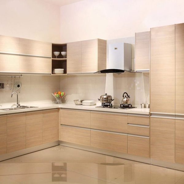 White solid wood slab storage kitchen cupboards modern kitchen cabinets set