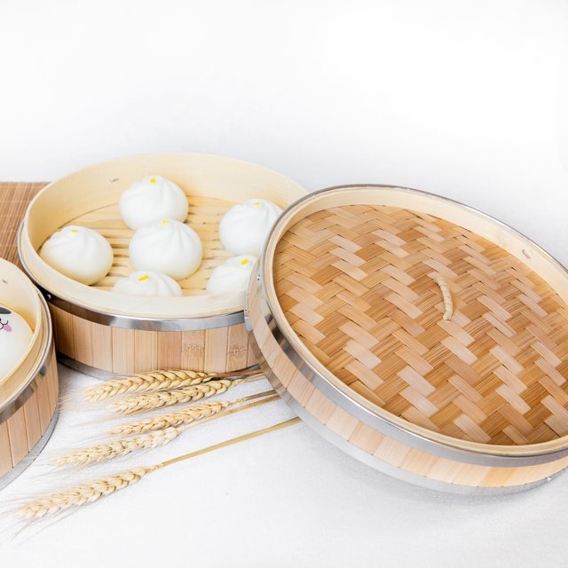 Wholesale Traditional 2-Tier Design 10 Inch Round Bamboo Steamer for Dumplings and Dim Sum