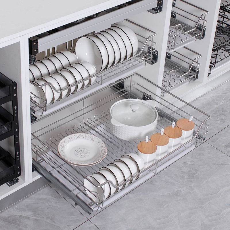 Kitchen Organizer Cabinet Pull Out Under Sliding Dish Cabinet Wire Basket Organizer Ball-Bearing System Smooth Sliding Drawer