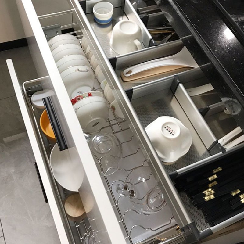Kitchen Organizer Cabinet Pull Out Under Sliding Dish Cabinet Wire Basket Organizer Ball-Bearing System Smooth Sliding Drawer