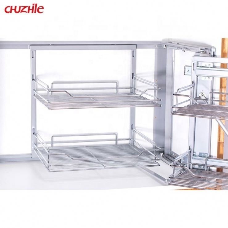 Factory Wholesale Kitchen Cabinet Metal Wire Basket Two Layer Magic Corner Cabinet