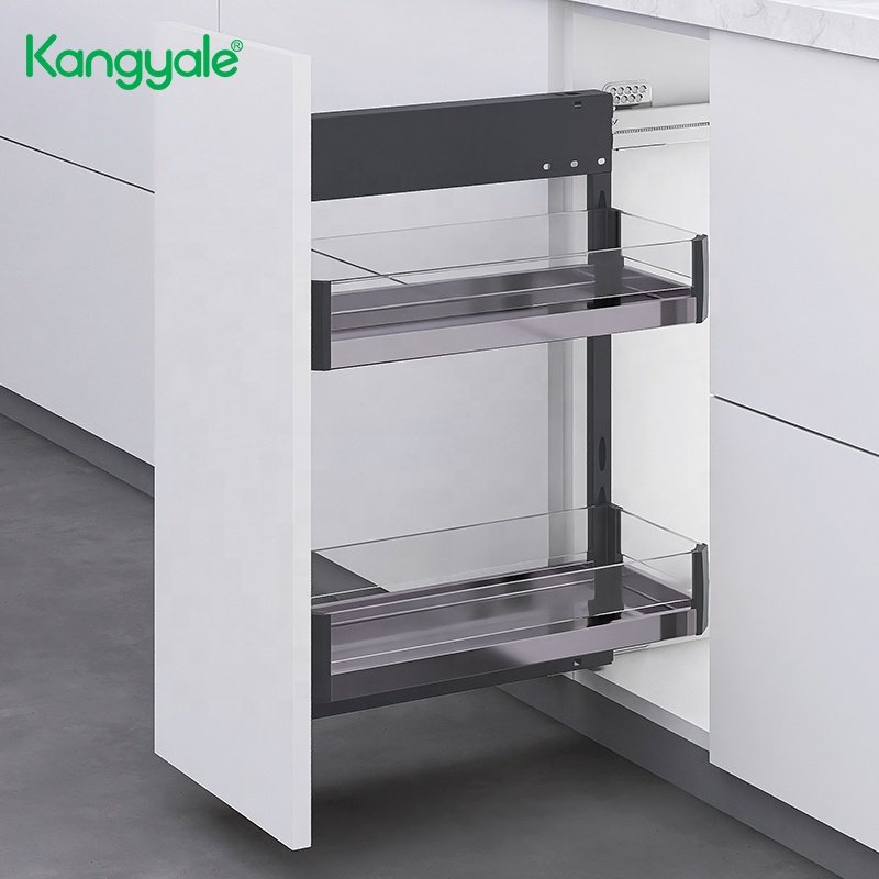 Kangyale Kitchen Cabinet Multifunction Pull Out Side Mount Glass Bottle Basket Double Spice Rack Organizer