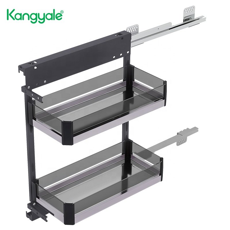 Kangyale Kitchen Cabinet Multifunction Pull Out Side Mount Glass Bottle Basket Double Spice Rack Organizer