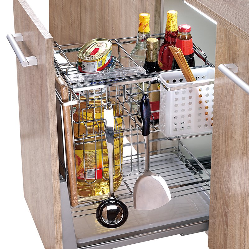 TKK Wholesale Kitchen Cabinet Wire Storage Pull Out Slide Drawer Basket Wire Mesh Rack Basket