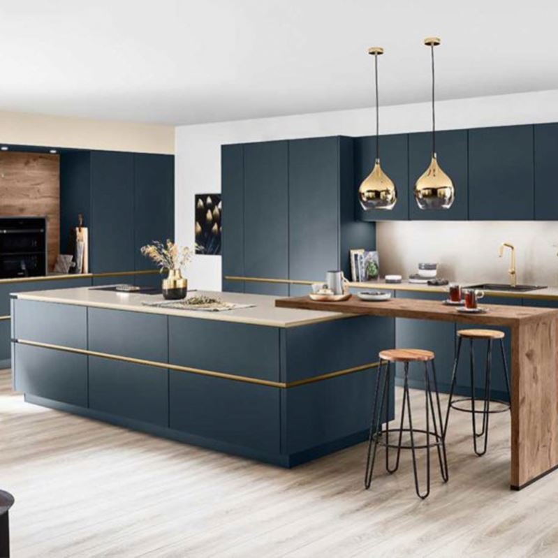 Realgres Custom Curved Kitchen Island Wooden Unit Designs Smart Cupboard Black Complete Kitchen Cabinets