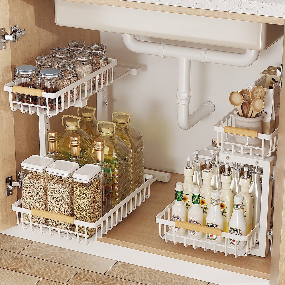 Kitchen Cabinet Under Sink Storage Rack Pull-out Drawer Basket Organizer