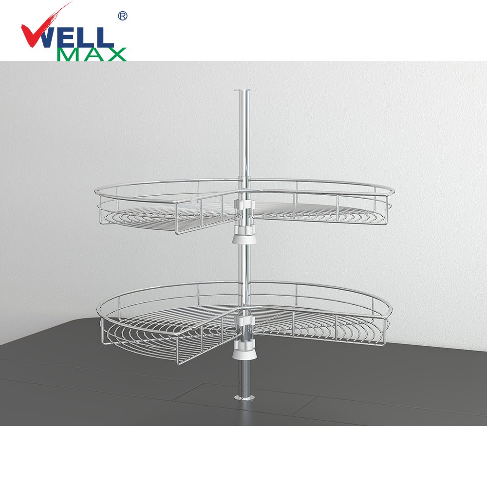 WELLMAX Cabinet Corner Basket Kidney Shaped Lazy Susan Magic Corner Cabinet Slide Out Storage Drawer Basket Kitchen Magic Corner