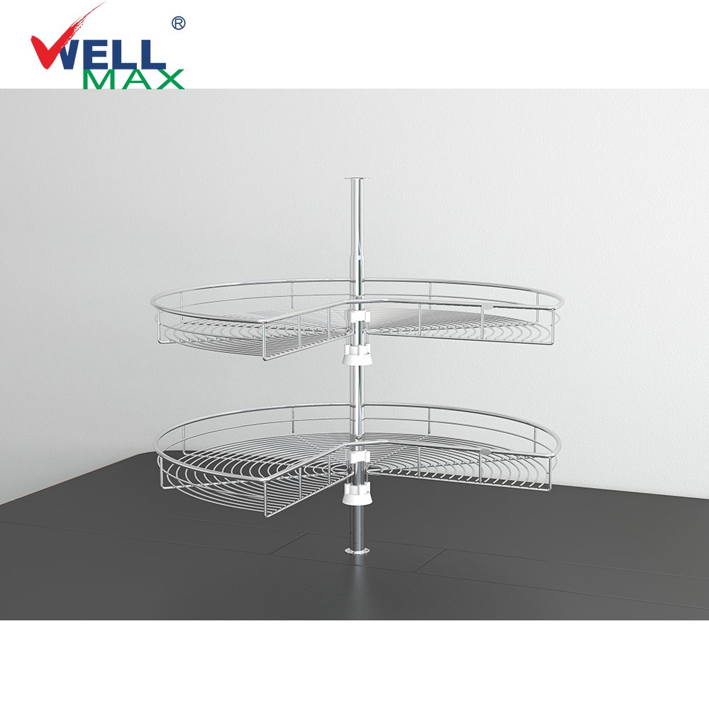 WELLMAX Cabinet Corner Basket Kidney Shaped Lazy Susan Magic Corner Cabinet Slide Out Storage Drawer Basket Kitchen Magic Corner