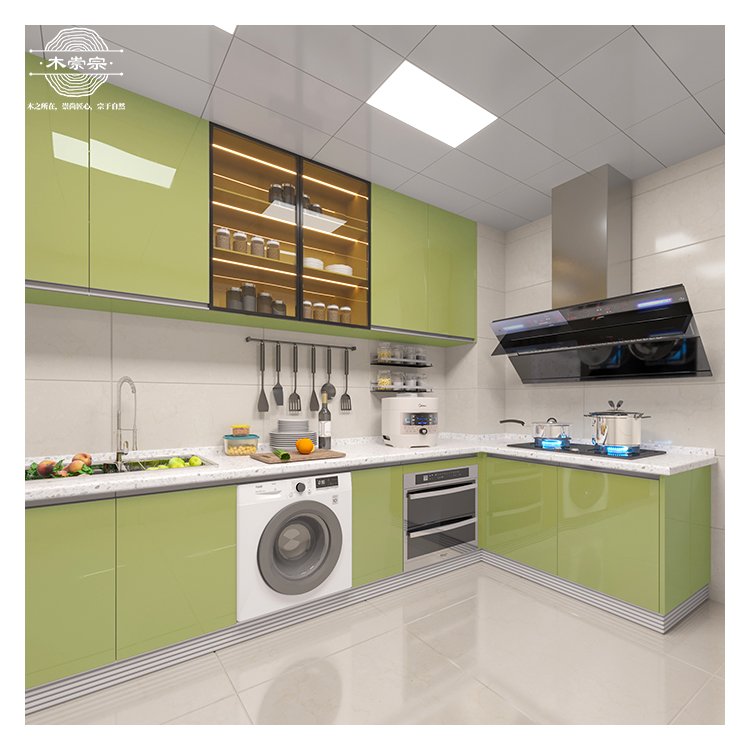 green kitchen cabinets lacquer surface treatment kitchen modular storage kitchen particle board cabinet custom cupboard rta