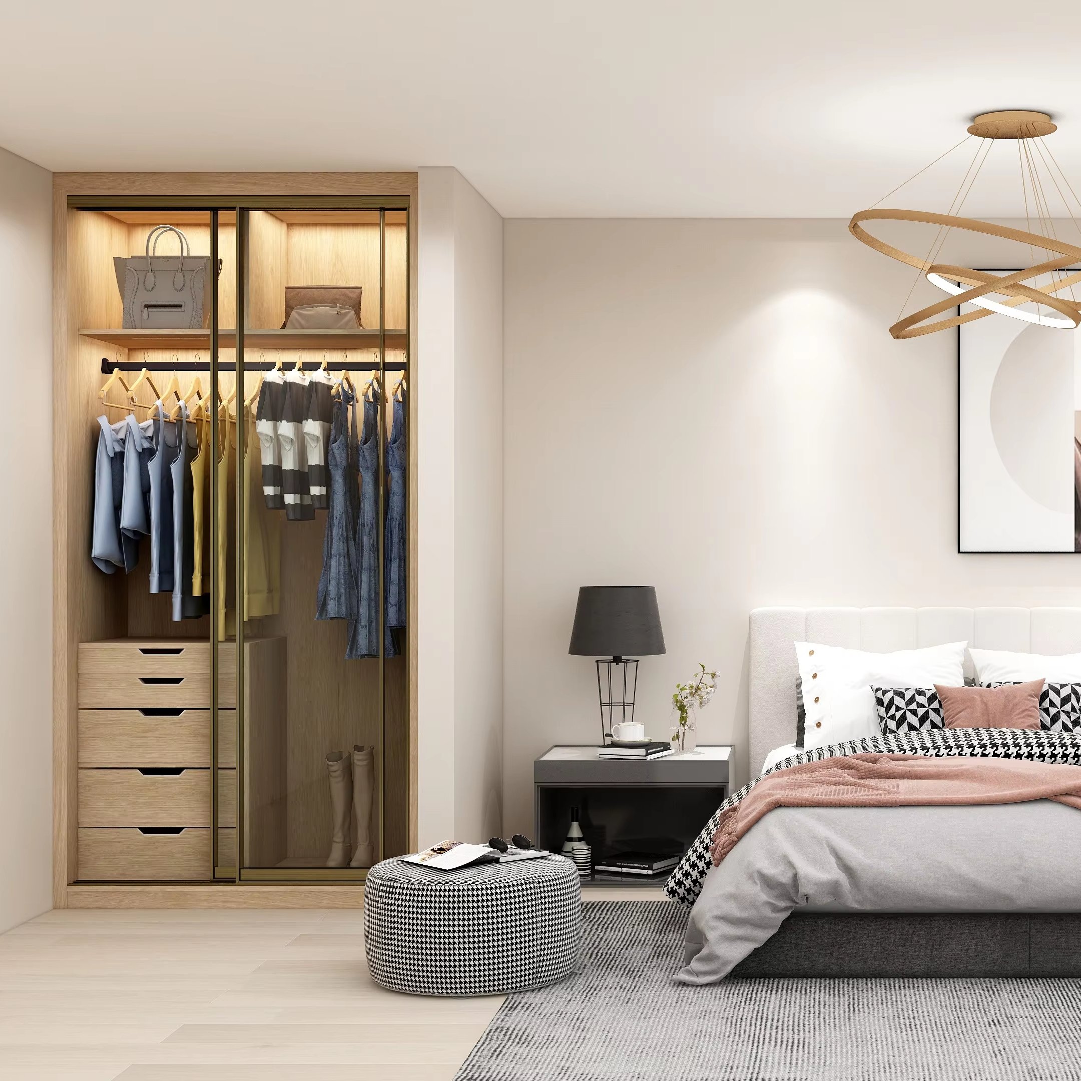 Luxury Design Customized Bedroom furniture Walk-In Portable Wardrobe Glass Door Closet Modern Wardrobe Room Cabinets