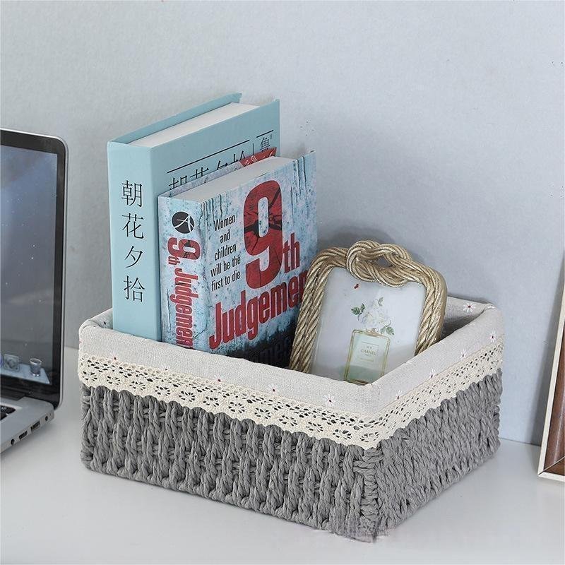 Hand-woven Nesting Wicker Seagrass Cube Storage Bins Wicker Storage Baskets with Liner for Shelves Organizing Decor