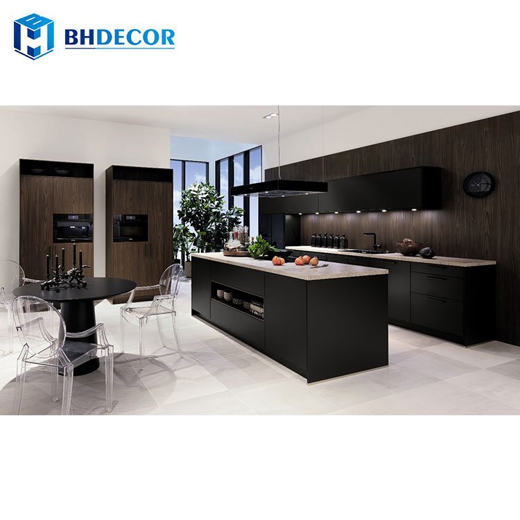Complete Full Sets Apartment Custom Modern Kitchen Cabinet With Pantry And Island With Sink