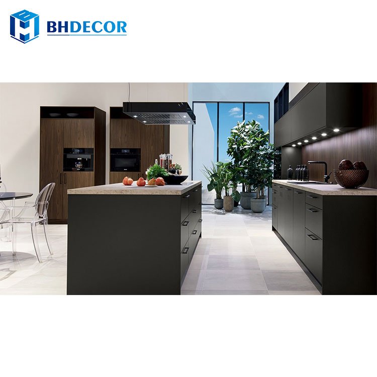 Complete Full Sets Apartment Custom Modern Kitchen Cabinet With Pantry And Island With Sink