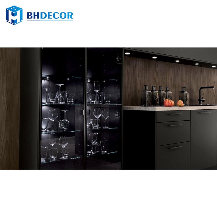 Complete Full Sets Apartment Custom Modern Kitchen Cabinet With Pantry And Island With Sink