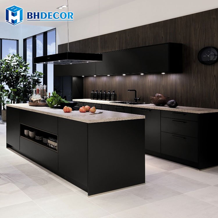 Complete Full Sets Apartment Custom Modern Kitchen Cabinet With Pantry And Island With Sink