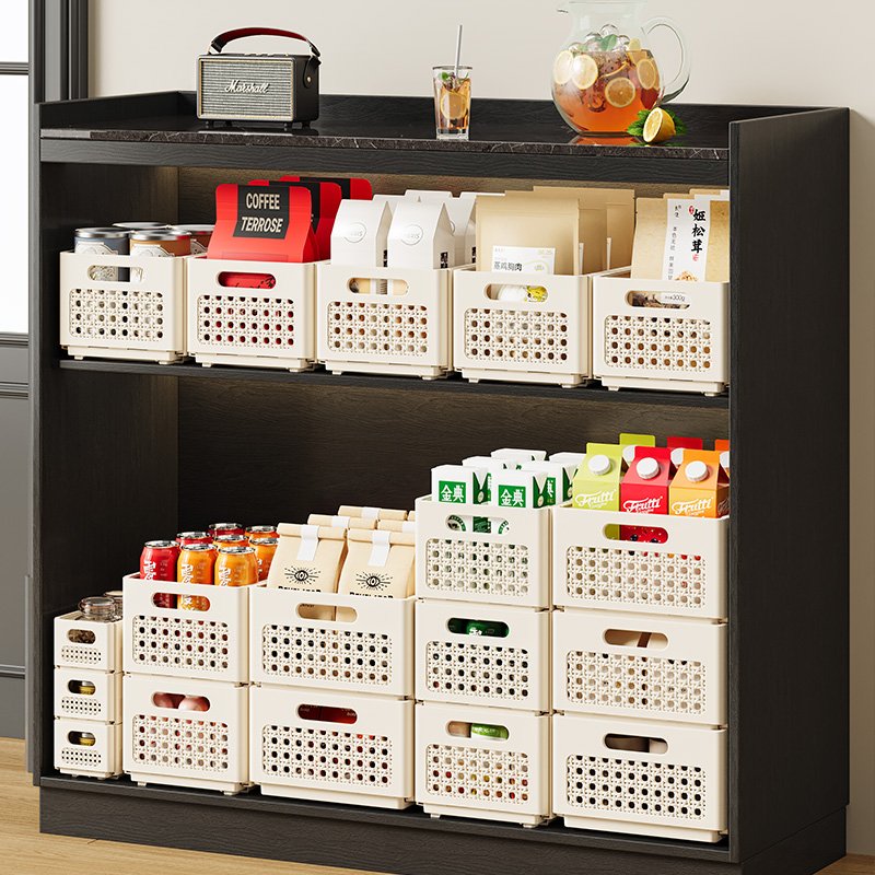 Home Kitchen Deep Storage Cabinets Right-Angle Retractable Organizing Boxes Plastic Tabletops Storage Baskets Cosmetics