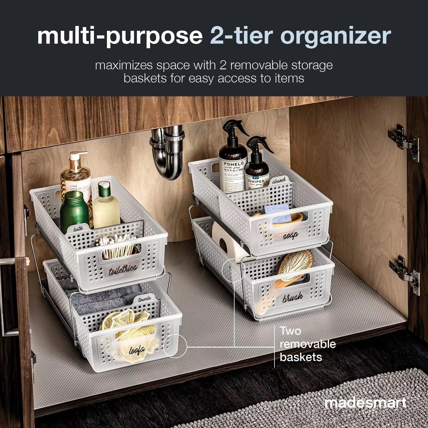 Cross-Border Amazon Two-Layer Plastic Multi-Purpose Storage Rack Split Slide-Out Storage Box Efficient Organization Solution