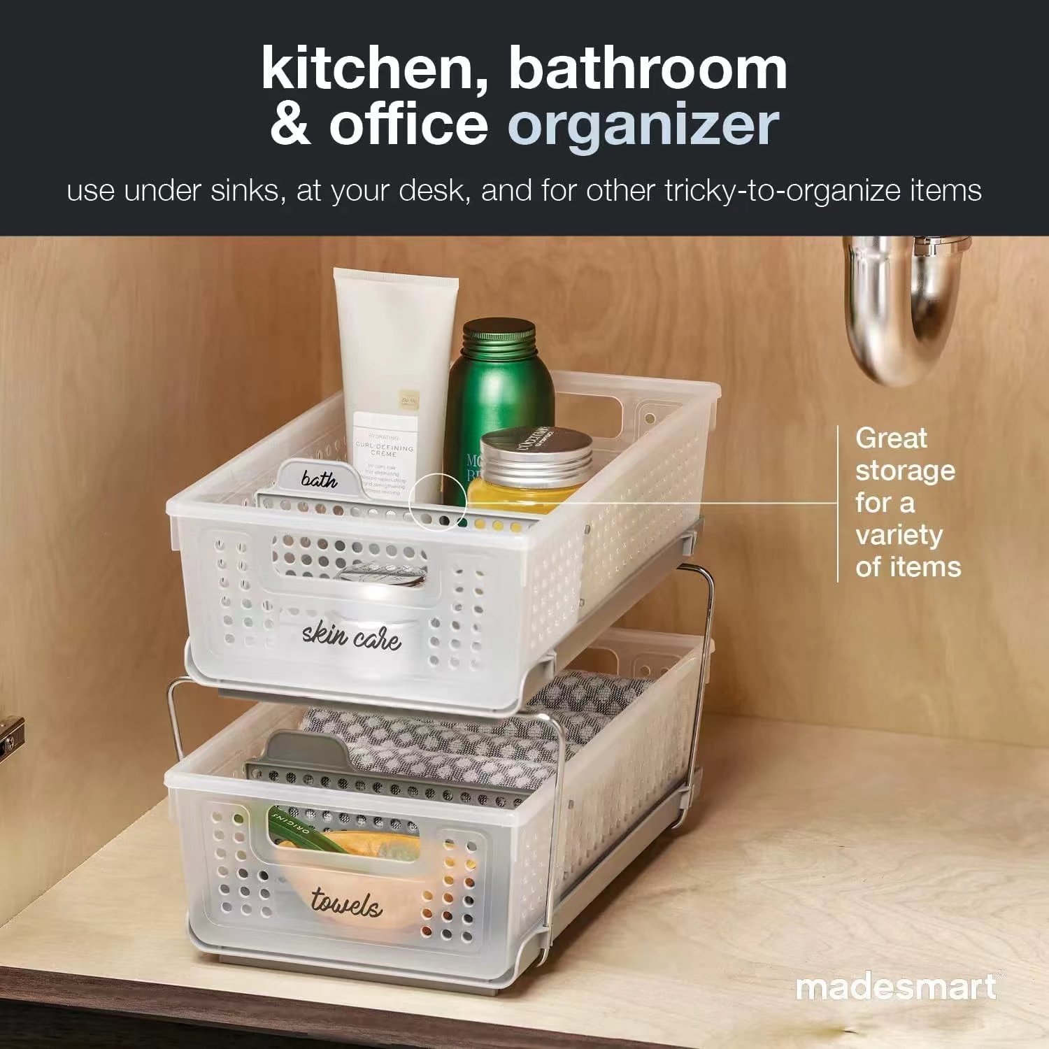 Cross-Border Amazon Two-Layer Plastic Multi-Purpose Storage Rack Split Slide-Out Storage Box Efficient Organization Solution