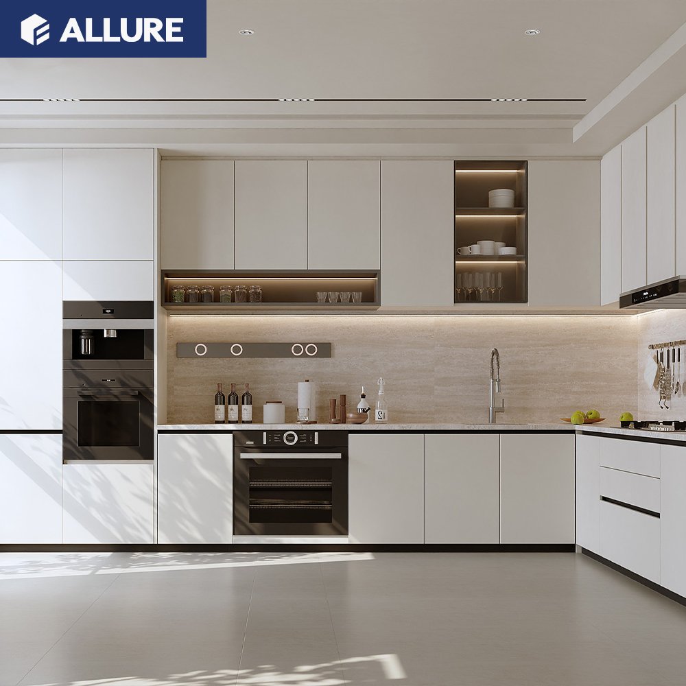 Allure Smart Pink Color High Glossy Lacquer Door with Handless Design full one kitchen cabinets ready to assemble