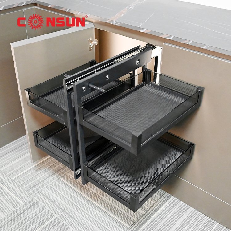 Kitchen Cabinet Interior Organizers Pull Out Dish Shelf Multi-function Cutlery Storage Drawer Basket