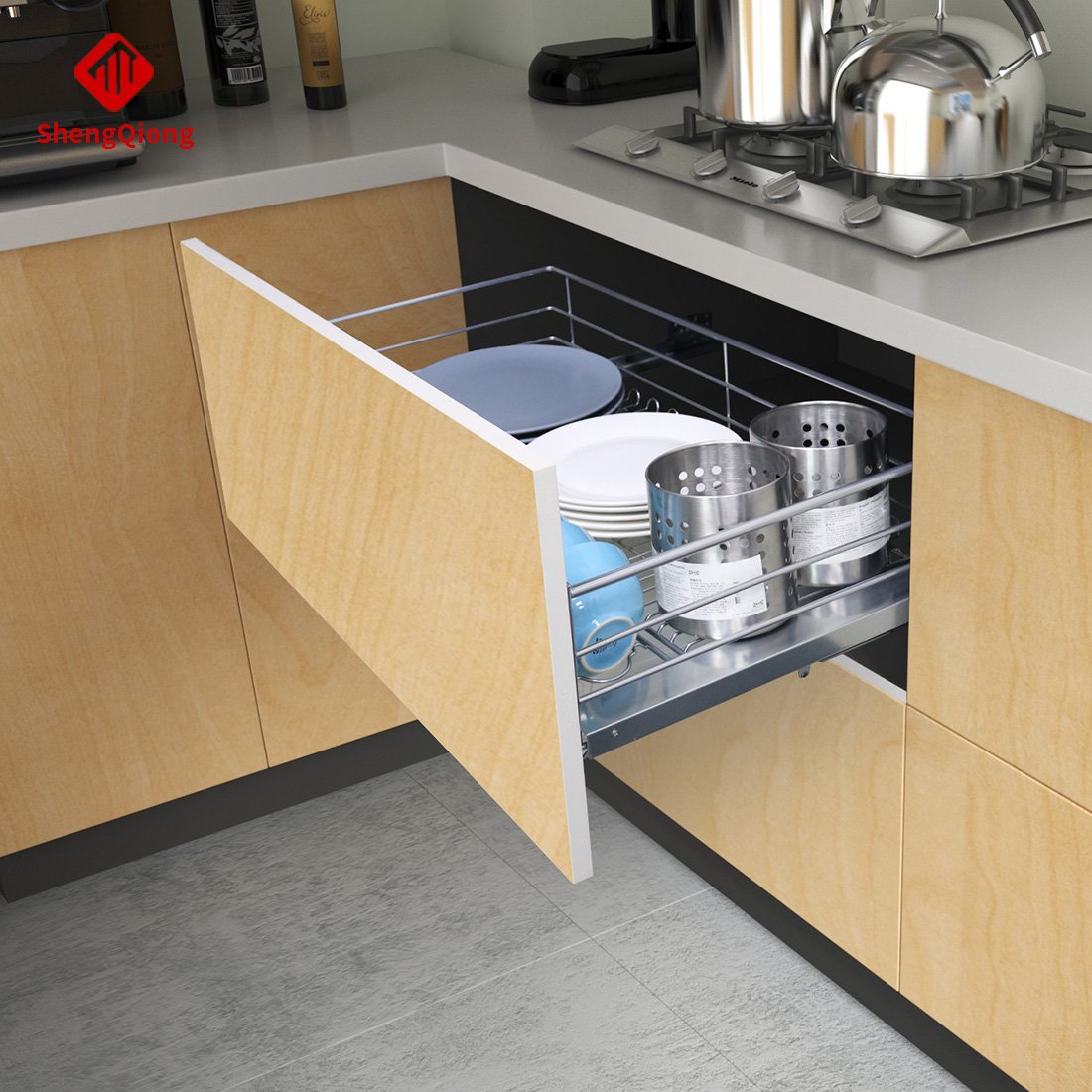 SHENGQIONG kitchen accessories storage kitchen pull out basket drawer sliding basket cabinet organization pots and pans