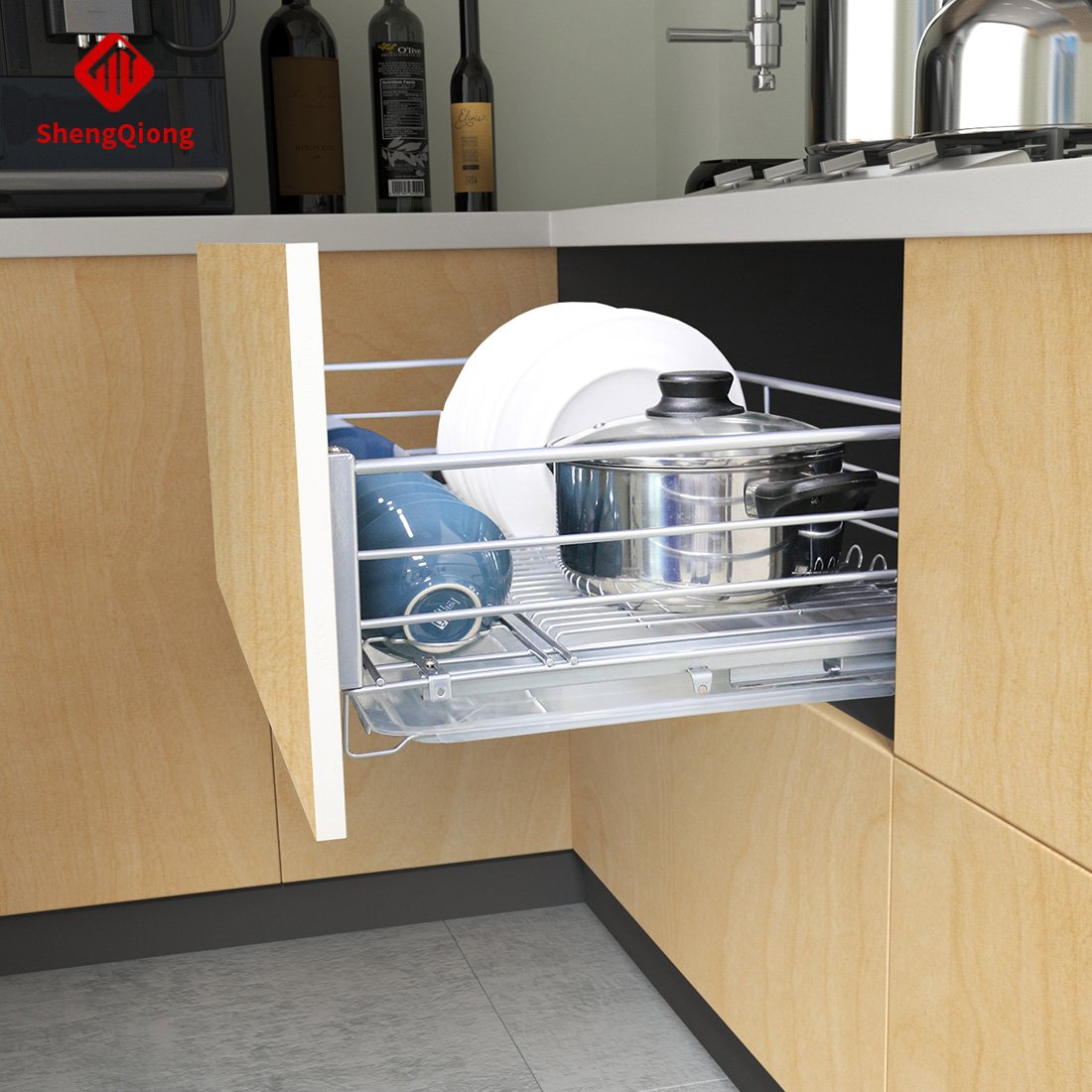 SHENGQIONG kitchen accessories storage kitchen pull out basket drawer sliding basket cabinet organization pots and pans