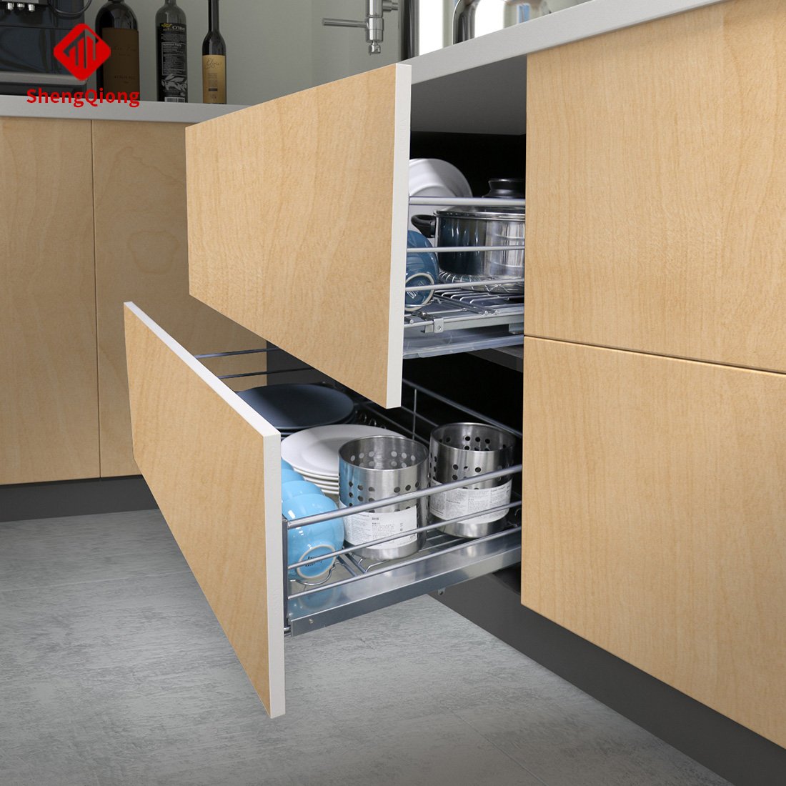 SHENGQIONG kitchen accessories storage kitchen pull out basket drawer sliding basket cabinet organization pots and pans