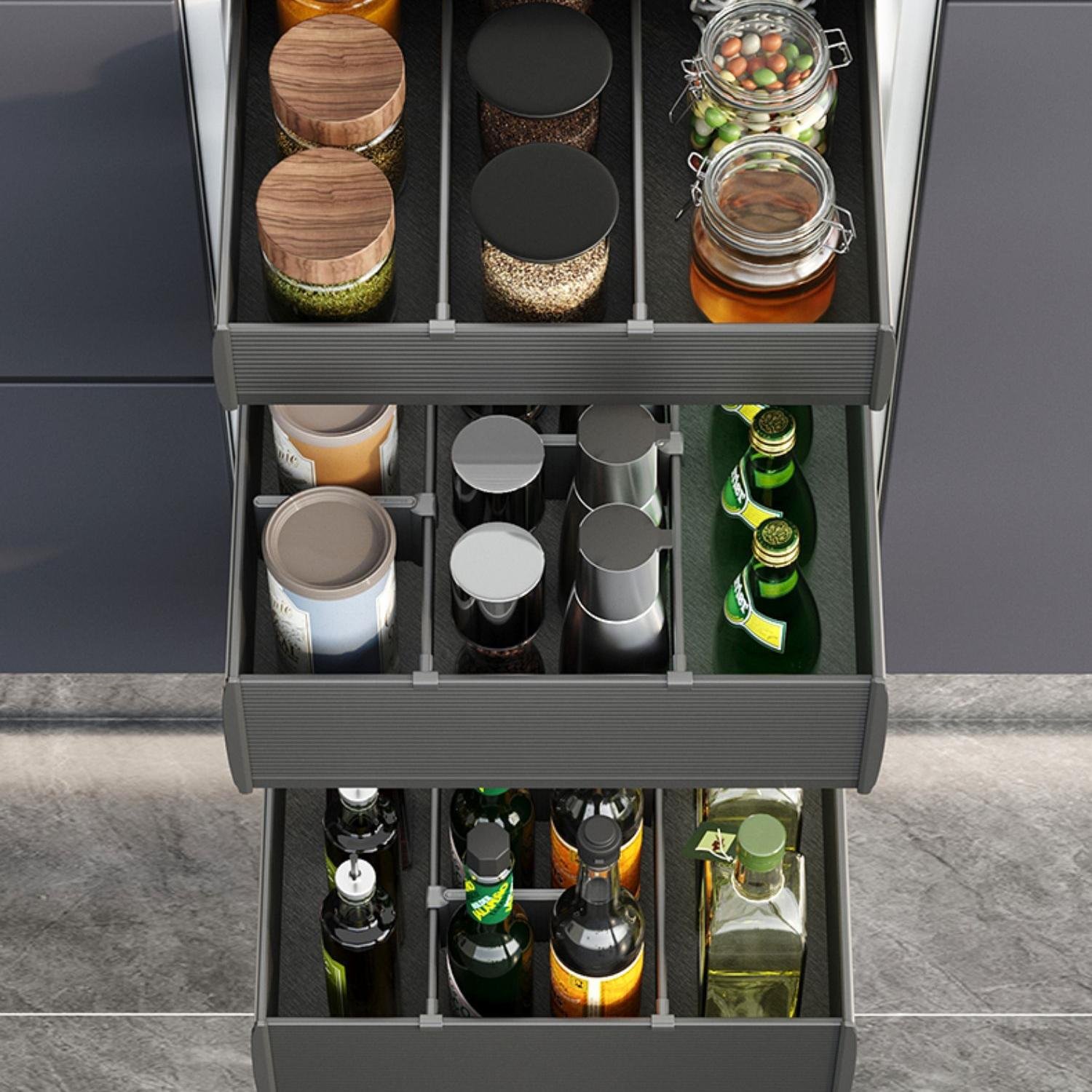 Seasoning Pull Out Basket Kitchen Cabinet Basket Premium Grey Color Seasoning bottles 3-drawers combination pullout drawers