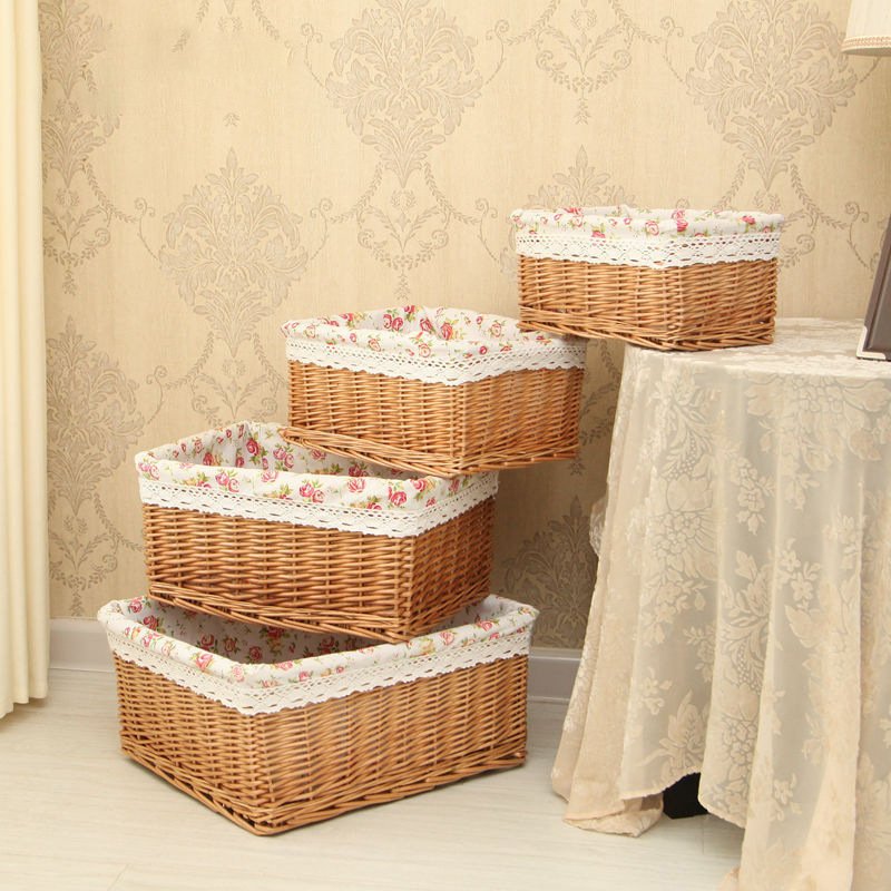Rustic Style Brown Color Multifunctional Durable Wicker Drawer Baskets Set Storage Willow Basket For Storage