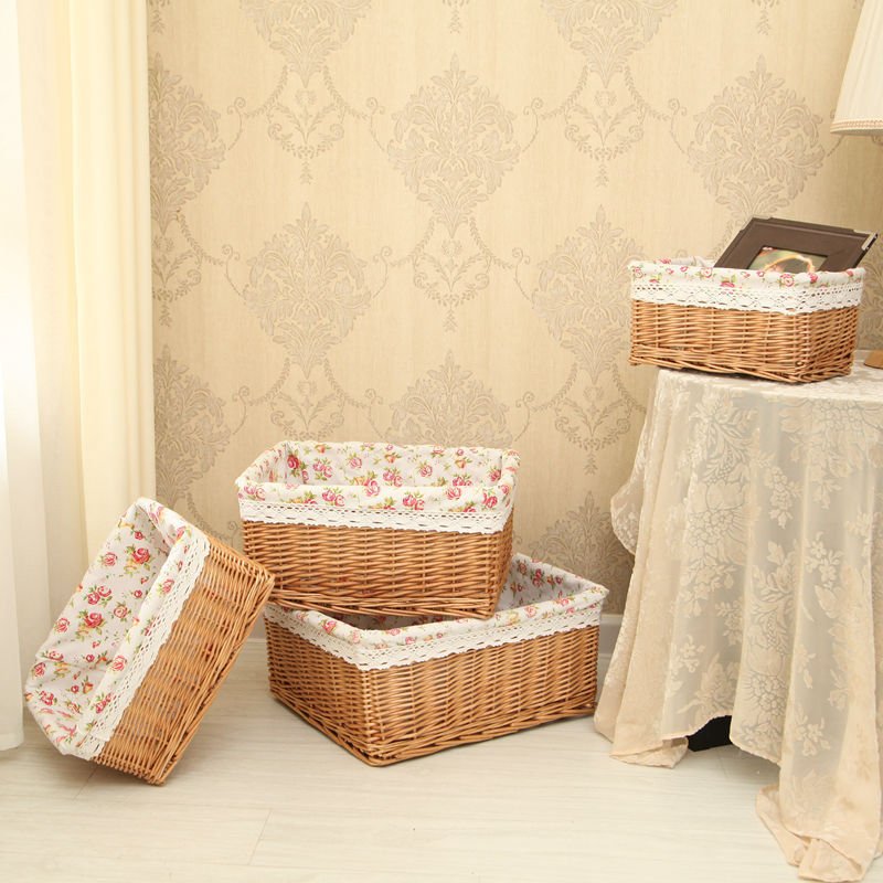 Rustic Style Brown Color Multifunctional Durable Wicker Drawer Baskets Set Storage Willow Basket For Storage