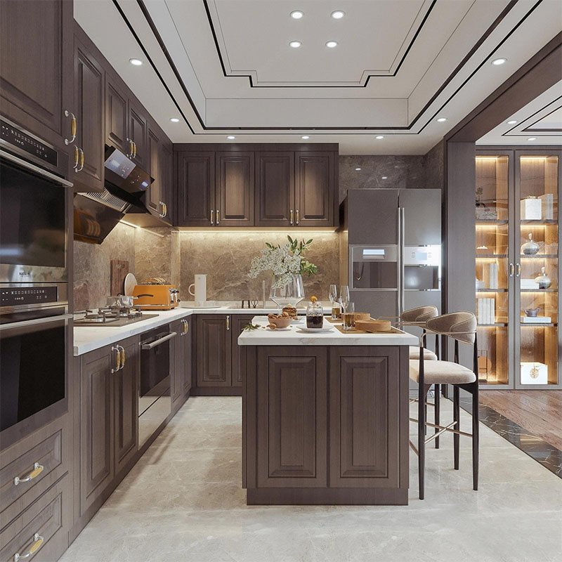 Modern design multi apartment composite acrylic island kitchen melamine cabinet assemble sink with drawer basket