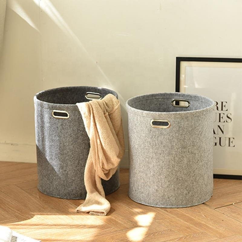 Felt folding drawer organizer for home Foldable washable laundry hamper bucket Collapsible home toy storage basket with handles
