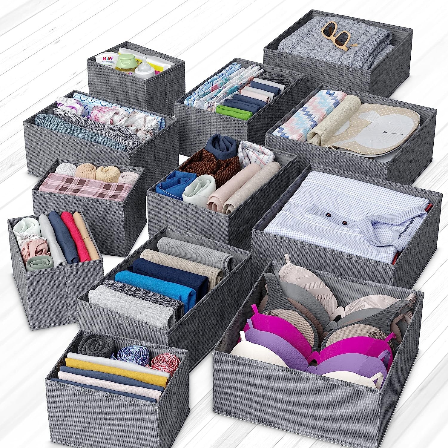 Drawer Organizer 12 Clothing Baskets Closet Organizer and Storage Divider Baskets