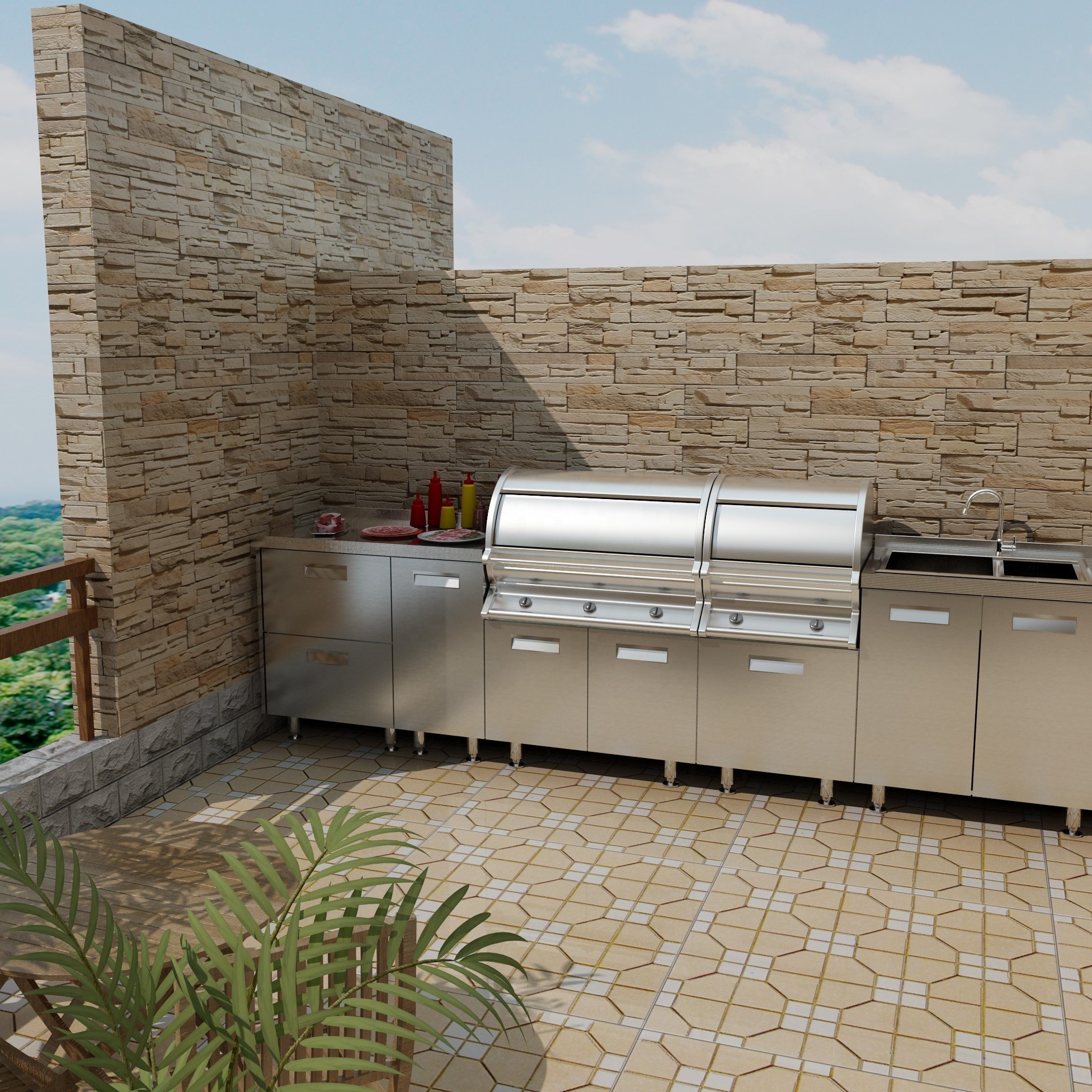 Kitchen Cabinet Stainless Steel Outdoor Garden Kitchen Set Kitchen BBQ Cabinets