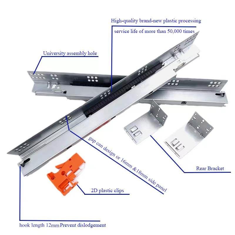 FFL 3 fold damper basket drawers channel push to open hidden telescopic rails soft close undermount concealed drawer slide