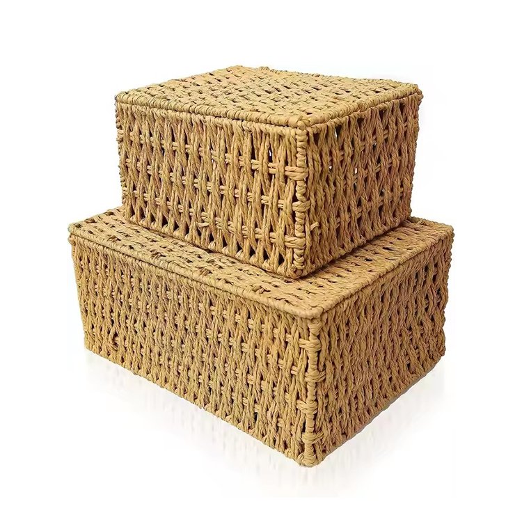 Cabinet Organizer Basket Woven Wicker Storage Baskets With Lid Drawer Organizer For Home Storage Decorative