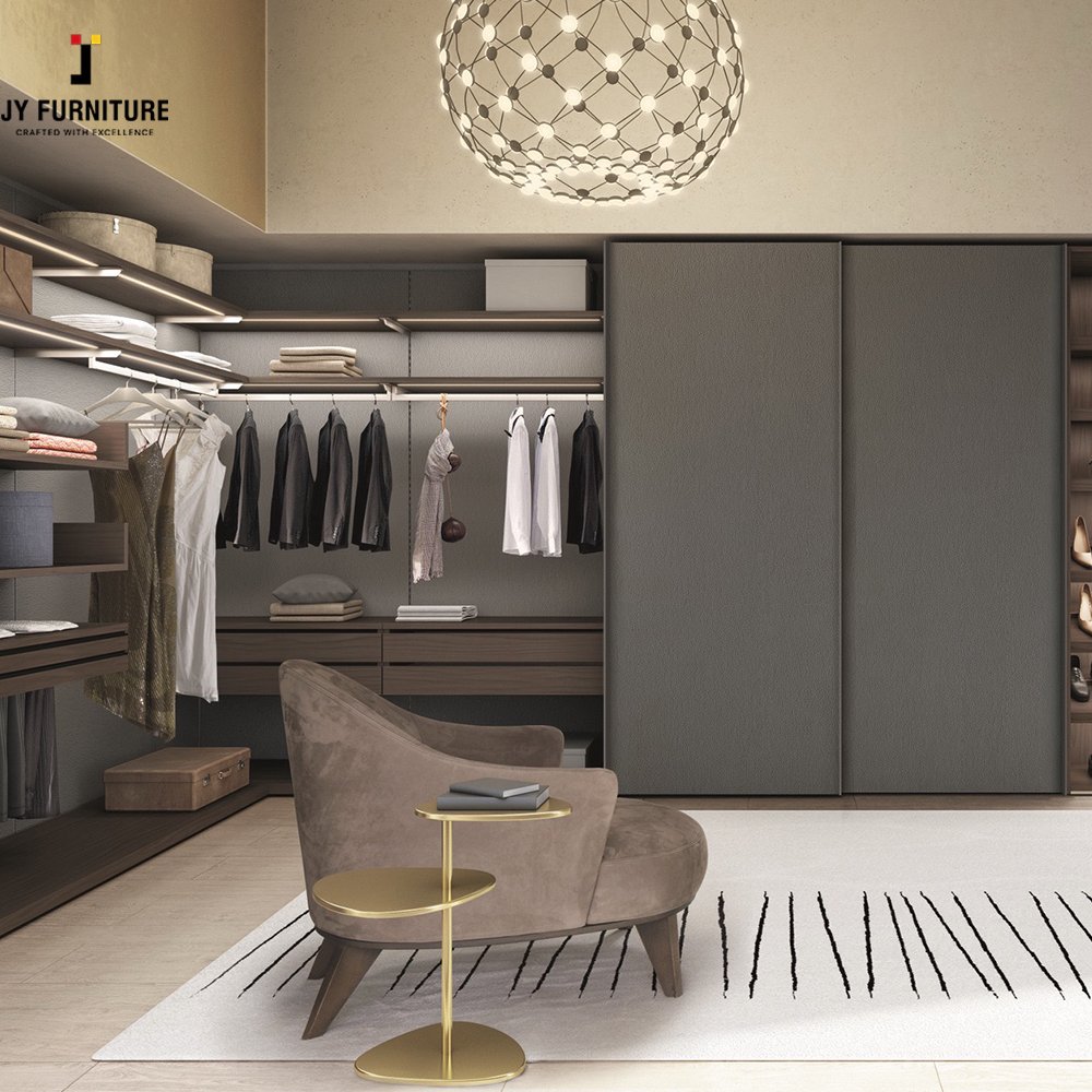 JY Hardwood simple modular walk in bedroom wardrobe with adjustable shelves for wholesales