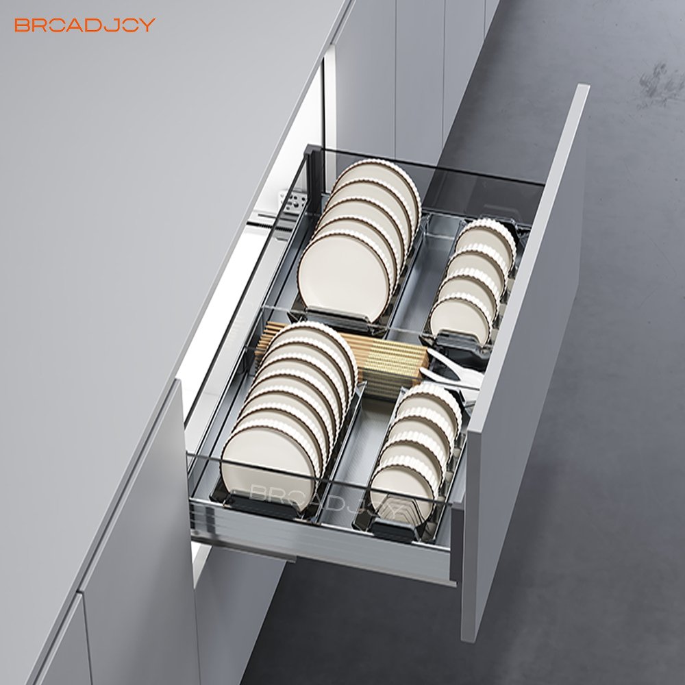 Kitchen Cabinet Drawer Basket Pull Out Soft Close Glass Dish Bowl Storage Pot Basket