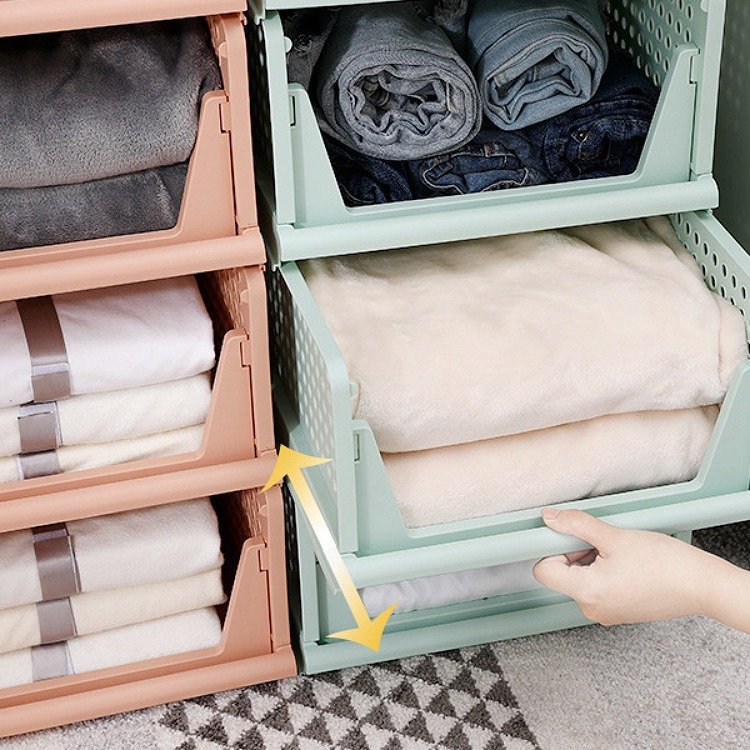 Saving Space Home Bedroom Drawer Organizers Basket Plastic Stackable Underwear Clothes Foldable Storage Box Closet Storage Bins