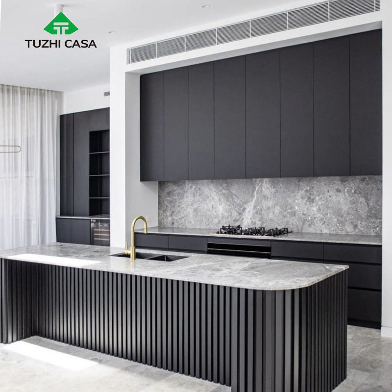 TUZHI CASA custom modern design wooden Stainless Steel glass grey cupboard inset furniture Kitchen Cabinet set with sink