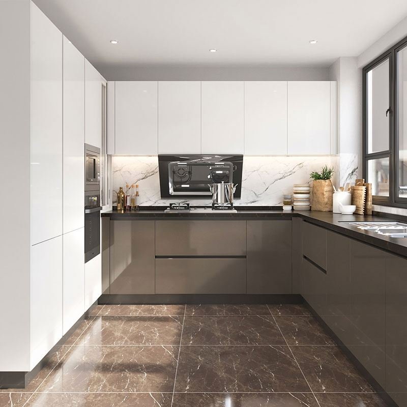 Antique White Top Modern Black Cabinets American Style Wholesale High Gloss Kitchen Cabinet E1 Apartment Lacquer Sink Kitchen