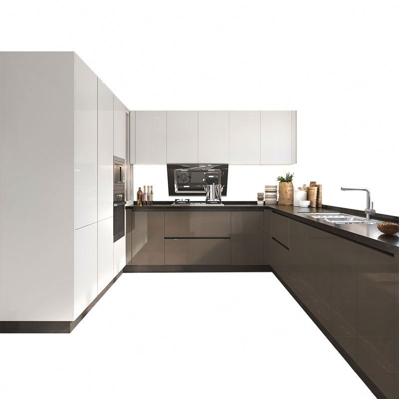 Antique White Top Modern Black Cabinets American Style Wholesale High Gloss Kitchen Cabinet E1 Apartment Lacquer Sink Kitchen