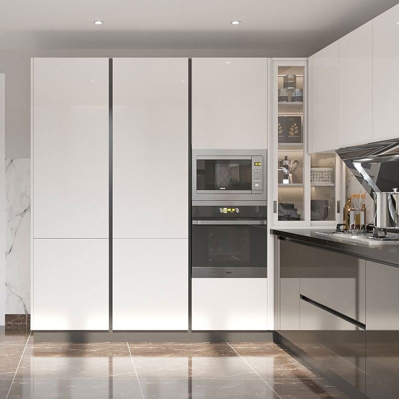 Antique White Top Modern Black Cabinets American Style Wholesale High Gloss Kitchen Cabinet E1 Apartment Lacquer Sink Kitchen