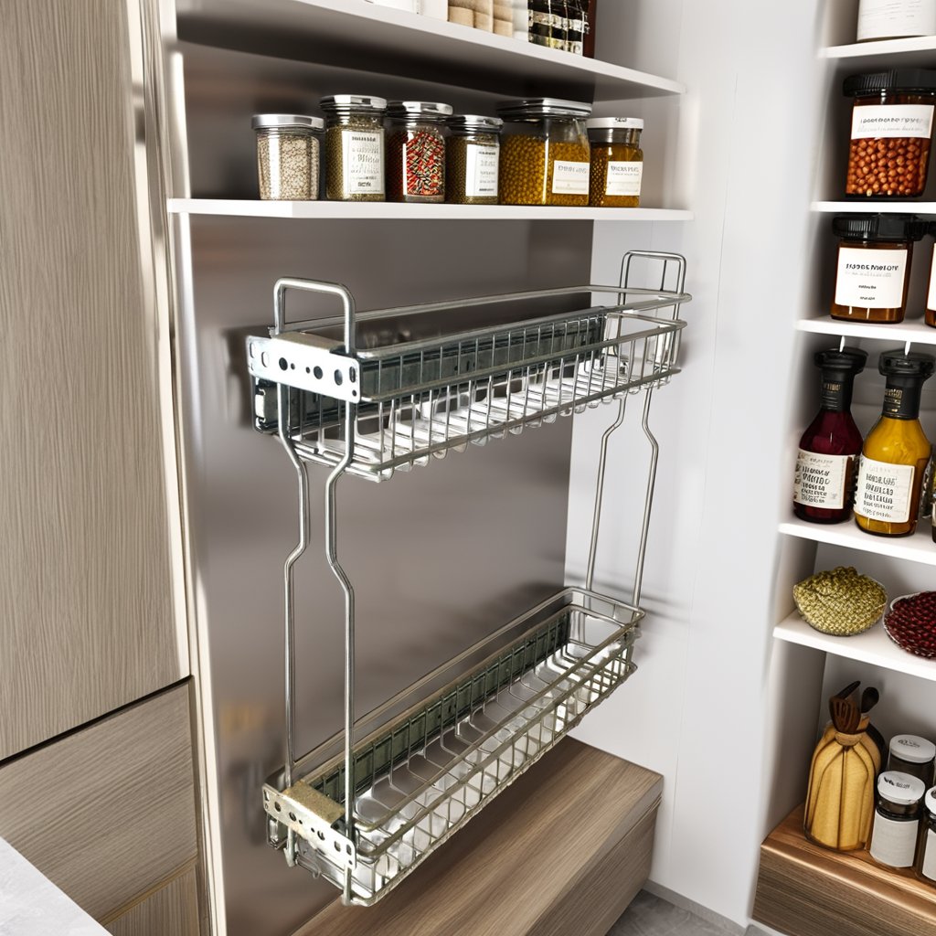Multifunctional 2-Tier Kitchen Cabinet Organizer Non-Folding Pull-Out Sliding Drawer Spice Rack Wholesale Storage Holder Rack