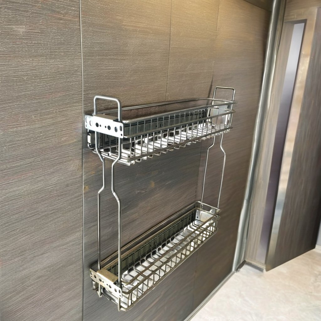 Multifunctional 2-Tier Kitchen Cabinet Organizer Non-Folding Pull-Out Sliding Drawer Spice Rack Wholesale Storage Holder Rack