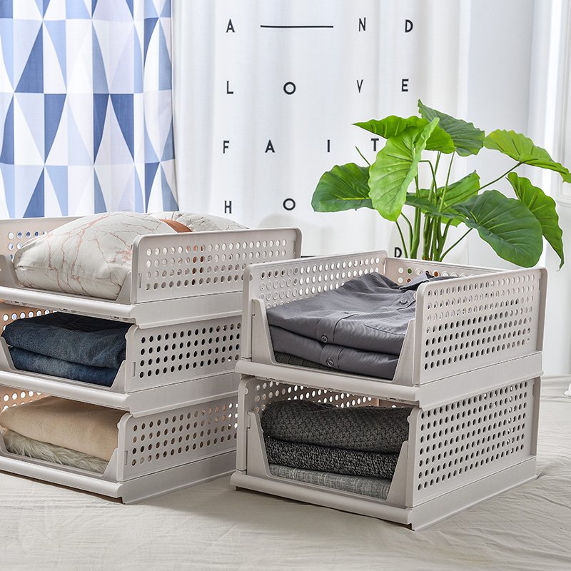 Hot Selling Stackable Foldable Multi Basket Storage Clothes Organizer Plastic Storage Drawers For Clothes Storage Cabinet