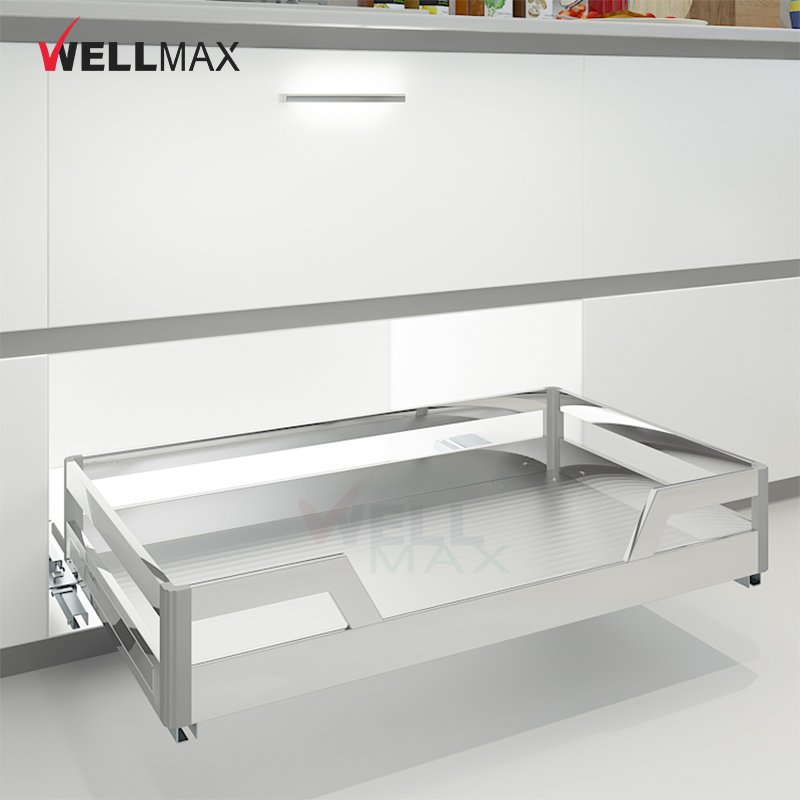 WELLMAX Kitchen Pull Out Drawer Basket 2 Tier Dish Rack Stainless Steel Dish Drying Rack