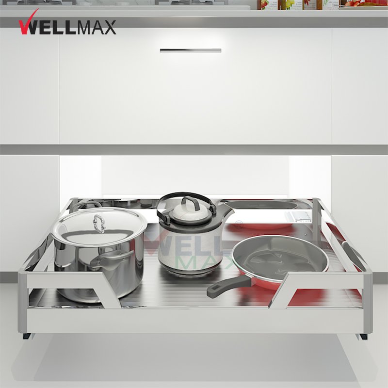WELLMAX Kitchen Pull Out Drawer Basket 2 Tier Dish Rack Stainless Steel Dish Drying Rack
