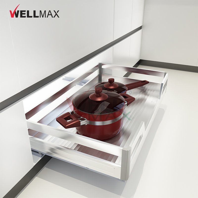 WELLMAX Kitchen Pull Out Drawer Basket 2 Tier Dish Rack Stainless Steel Dish Drying Rack