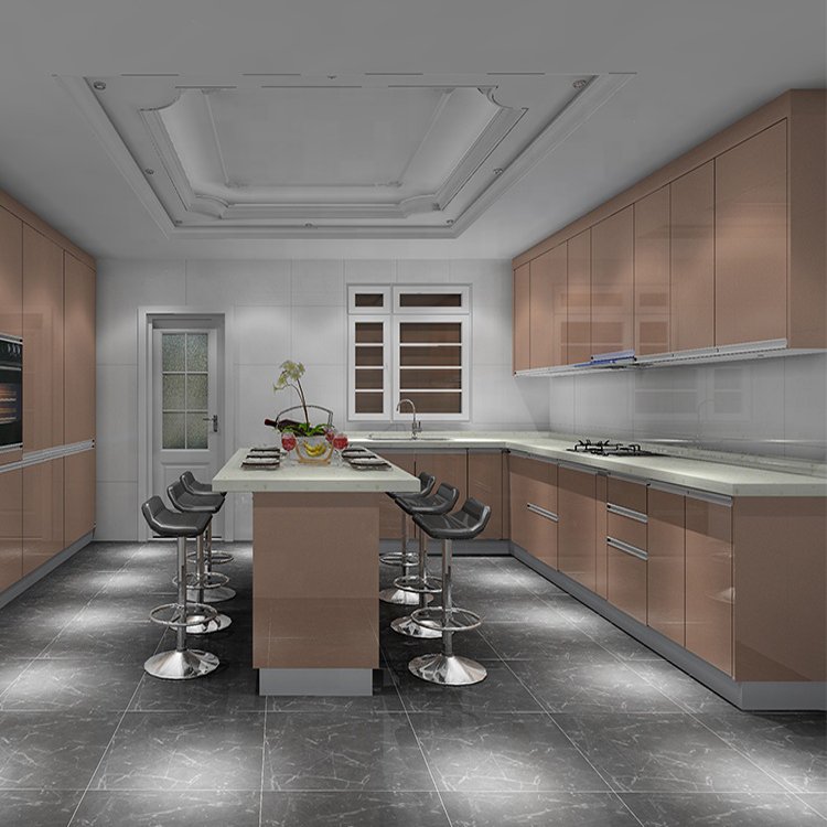 ethiopian imported furniture ready made high gloss fiberglass mini glass pink kitchen cabinet with sinks from china
